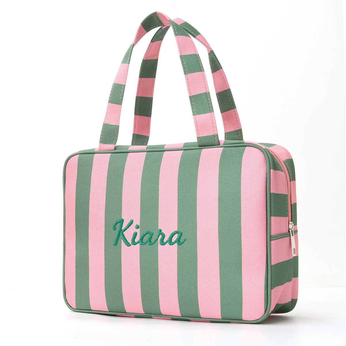 TEMU Fashionable Minimalist Vertical Stripe Toiletry Bag, Personalized Custom Embroidery With Name/text, Lightweight Large Capacity Organizer,