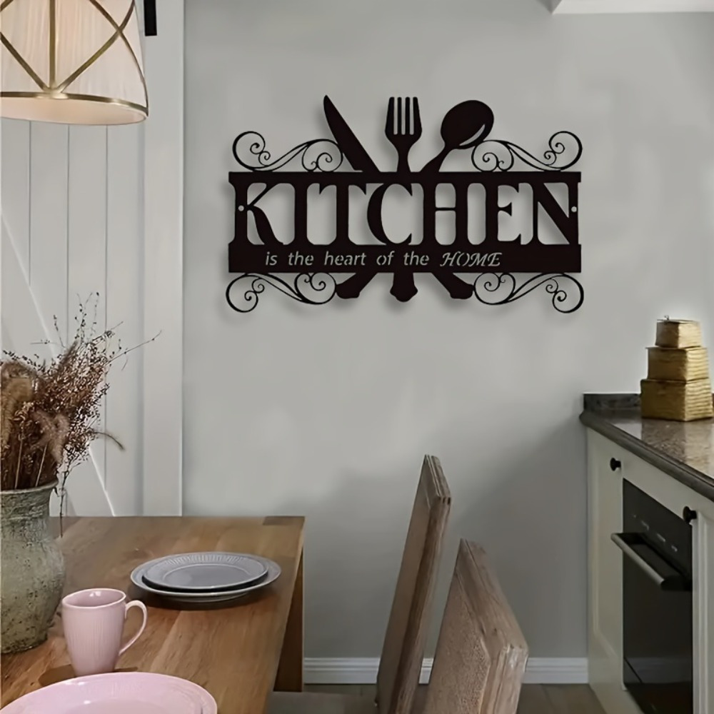 

1pc Elegant Black Metal Kitchen Wall Art, Art Deco Inspired Family Theme Hanging Sign With Message, Rust-resistant Coating, For Indoor/outdoor Use, Farmhouse Dining Room Decor