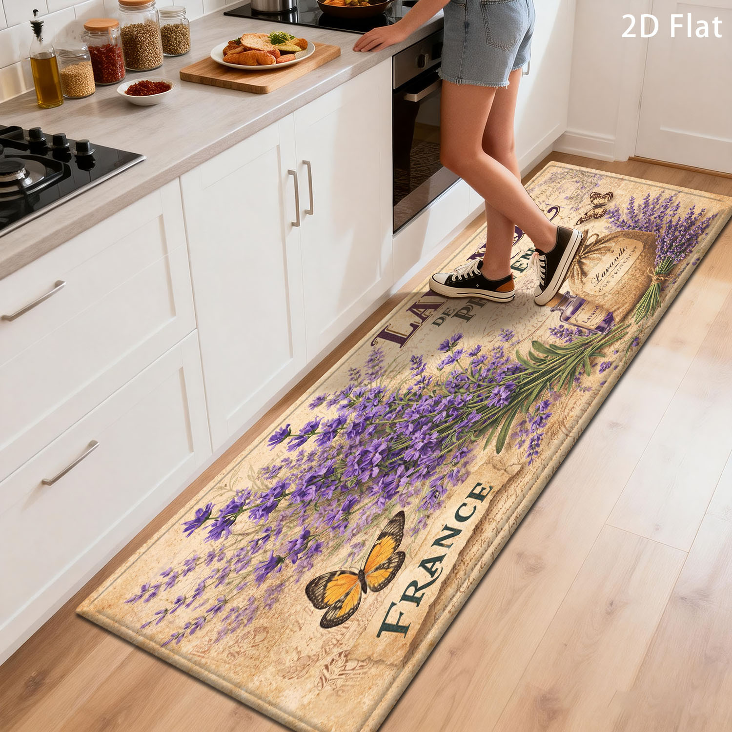 TEMU Tapis long plat 2D 1pc pour cuisine, , Décoration intérieure Canapé Chambre Table de chevet, Convient pour Pièce, Couloir, Balcon, Salle de bain