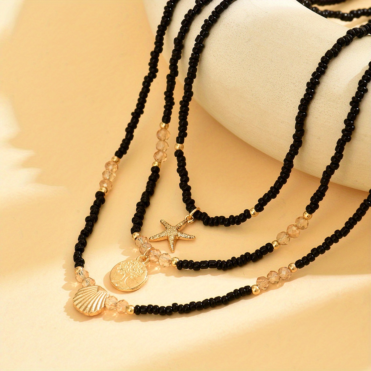 3-Pack Women's Choker Necklace Set - Starfish Shell Pendant