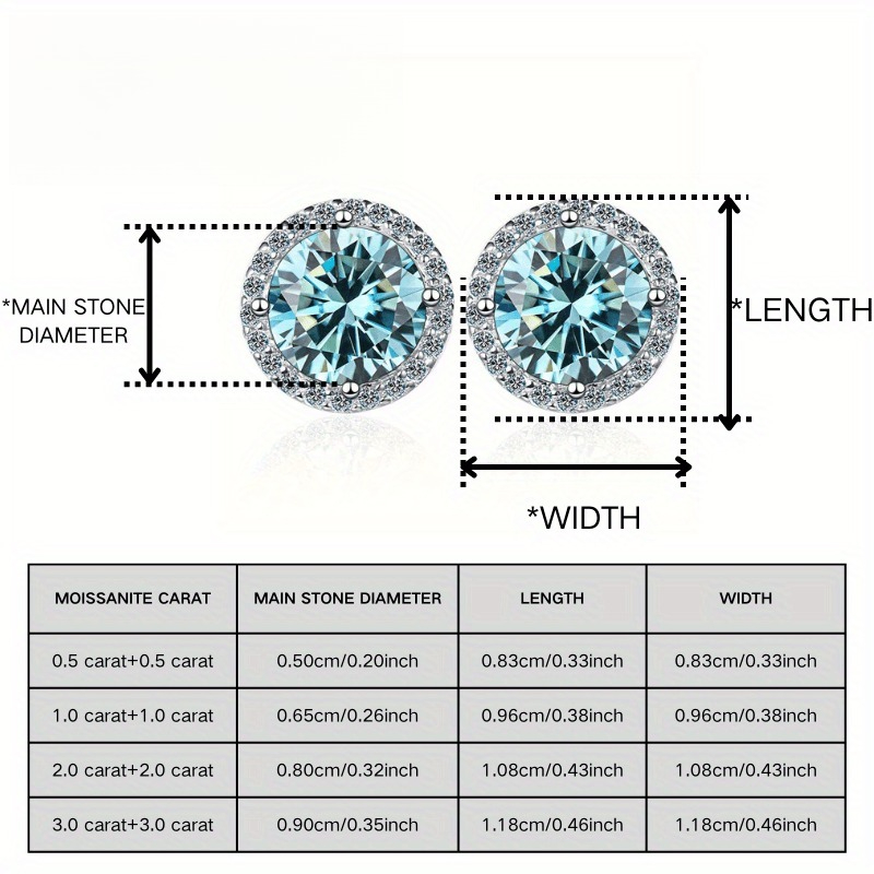 Light Blue Round Cut Moissanite Stud Earrings