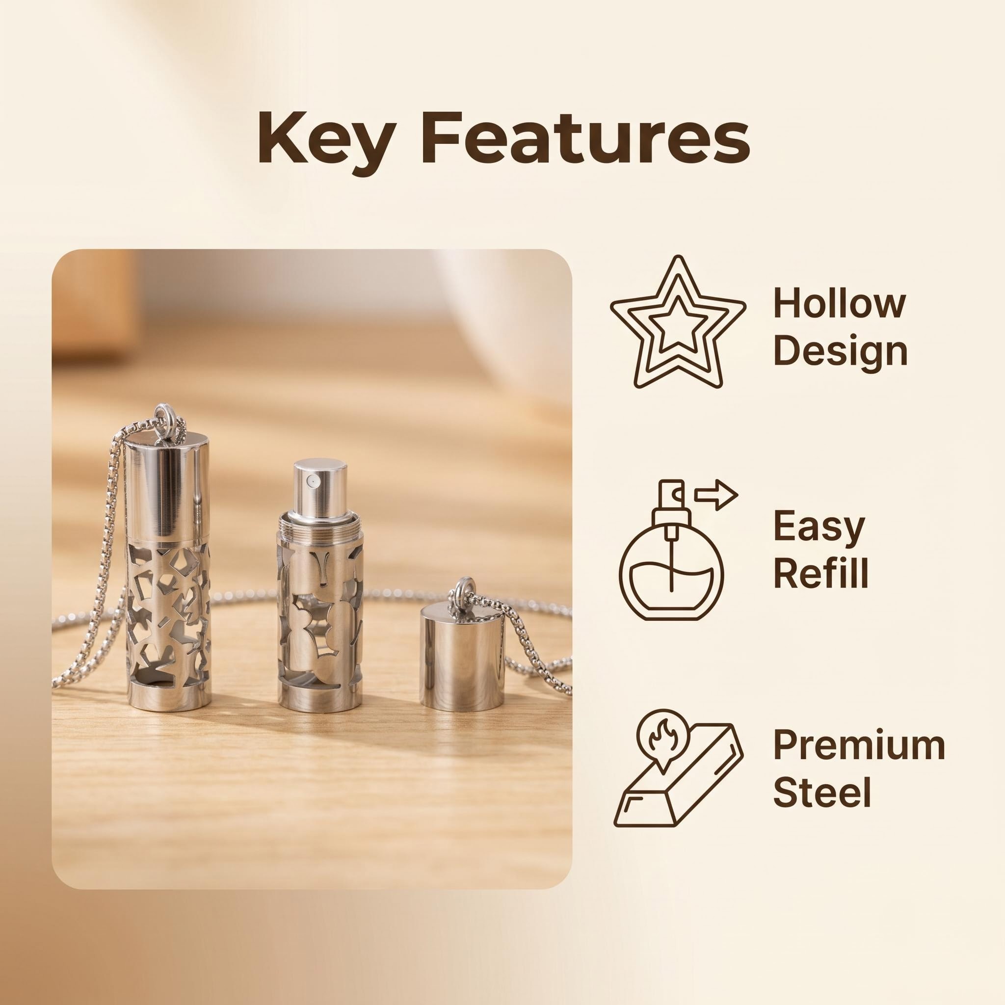 Detachable Stainless Steel Perfume Bottle Necklace