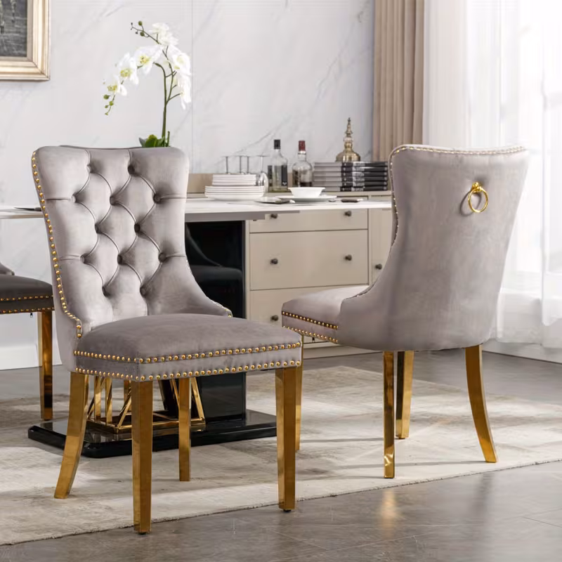 contemporary dining chair set of 2 premium quilted solid wood contemporary velvet upholstered dining chairs featuring gold plated stainless steel legs with trim beige gold in 5 colours furniture for home elegant dining setup dining room seating quilted upholstery modern dining chairs furniture chairs upscale homes grey 12