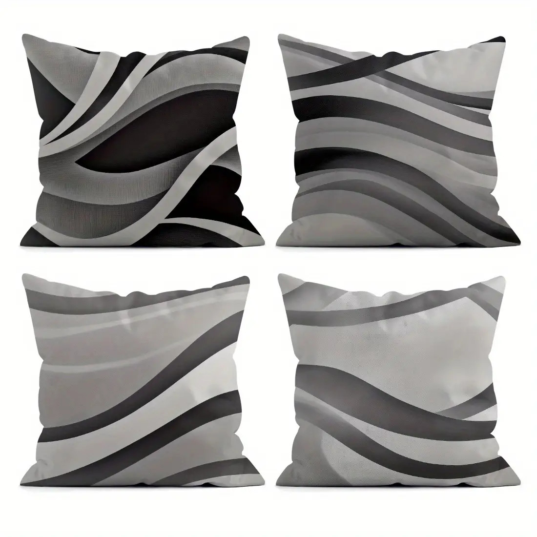 TEMU Ensemble de 4 coussins de canapé géométriques rayés, noirs, et , unilatéraux, en pêche et beige , disponibles en tailles 14X14, 16X16, 18X18 et