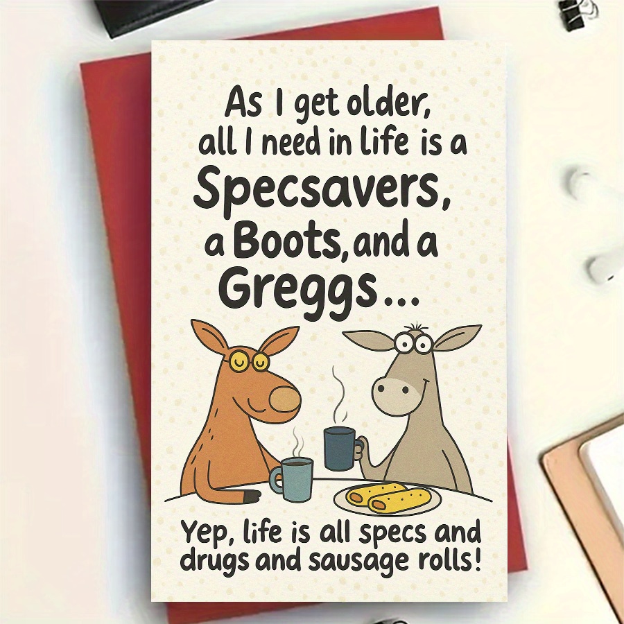 1 humorous   boots   greeting card featuring cartoon   and reindeer   birthday thank you or encouragement gifts   a red envelope made of paper no batteries required a funny greeting card