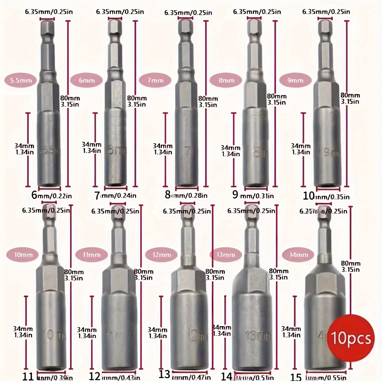 8/10pcs Socket Adapter Kit, Extra Deep 1/4 Hex Shank Nut Shock Screwdriver, For Manual Lithium Electric Drill, Power…: retailer-supplied image