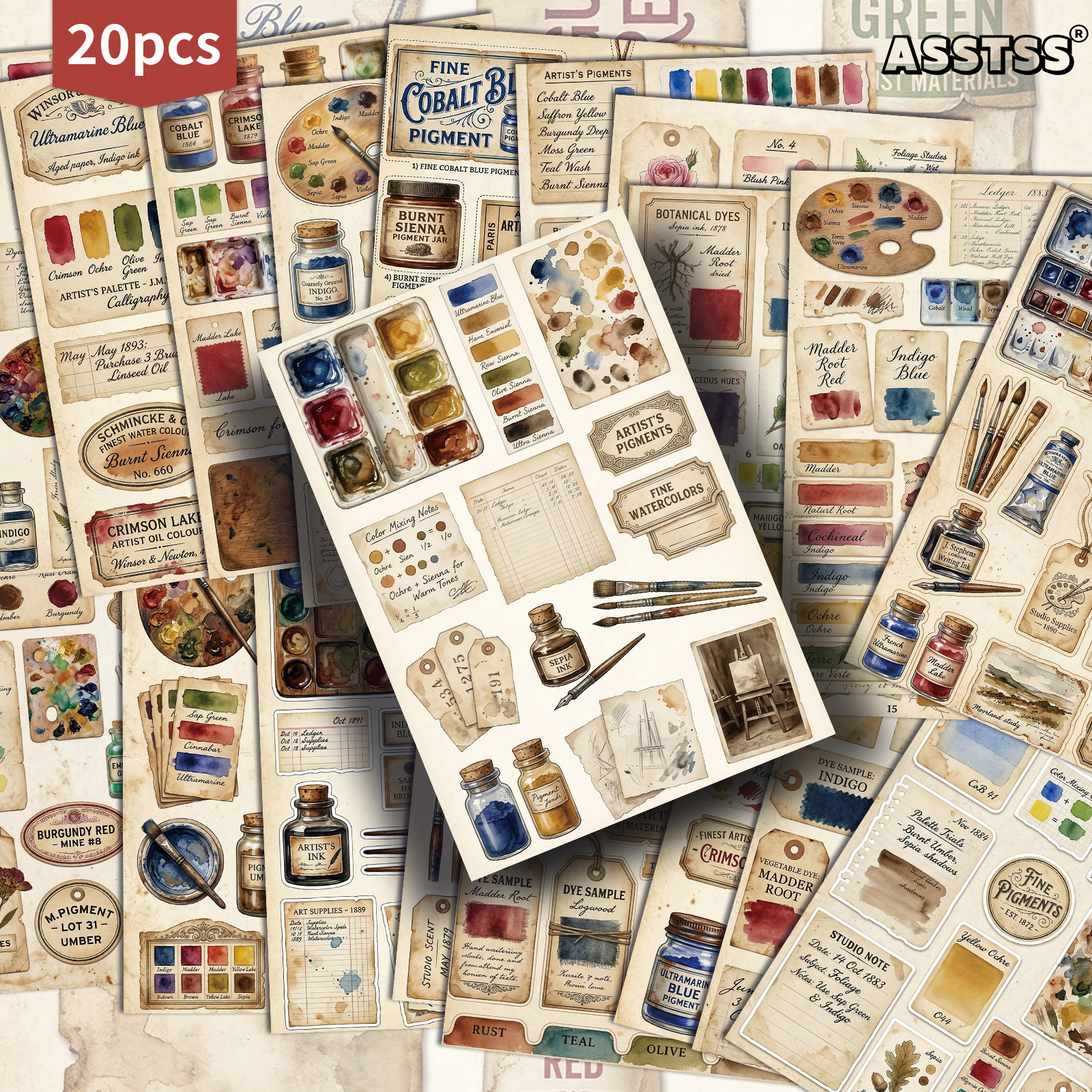 TEMU 20-pack Asstss Vintage Palette Postcards - 4x6 Inches Retro Junk Journal Supplies, Classic Pinup Illustrations Collectible Decorative Painting