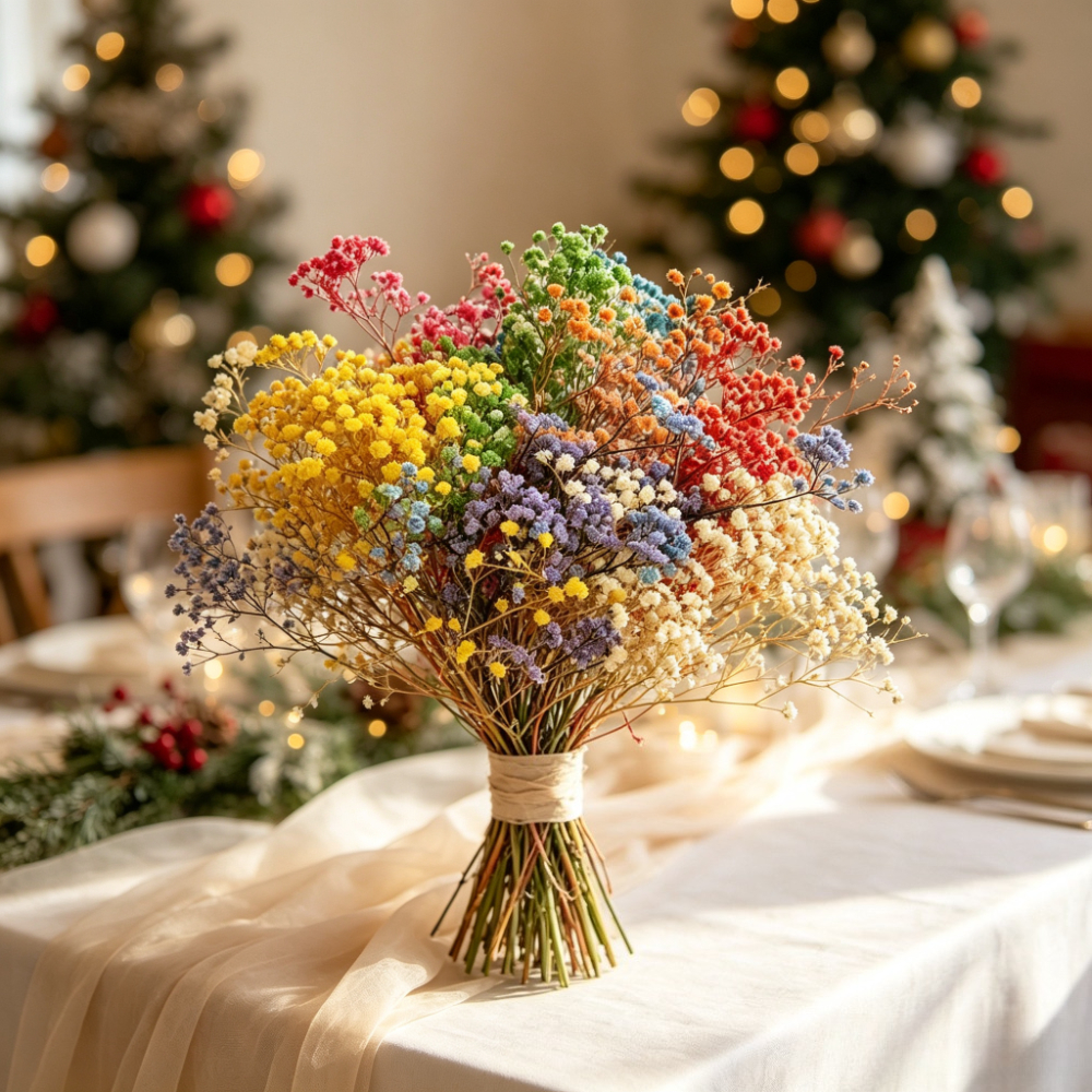 Image of 2580+pcs Preserved Colorful Baby's Breath Bouquet - Natural Dried Gypsophila Branches For Bohemian Home Decor, Wedding, Room, Vase & Table Centerpiece, For Christmas, Thanksgiving, Valentine's Day