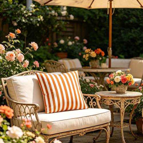 1pc double sided print throw pillow orange white stripe cushion for outdoor balcony courtyard relaxation decor