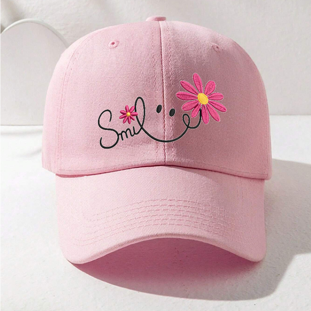 Image of Adorable Pink Baseball Cap With Flower Embroidery - Cute Kids Adjustable Hat For Summer Fun, Perfect For Spring And Summer Outdoor Travel, Daily , And Commuting School