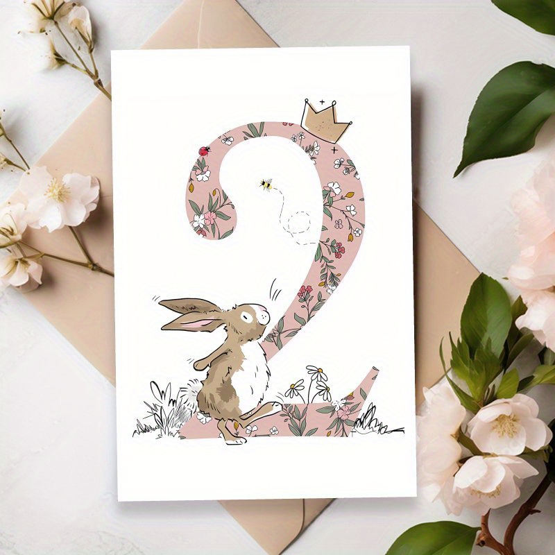 E-shop 2. Geburtstags-Häschen-Grußkarte mit Blumenmuster - Ideal für Weihnachten & Winterfeiern, Perfektes Geschenk für Sohn, Tochter, Enkel, Neffe,
