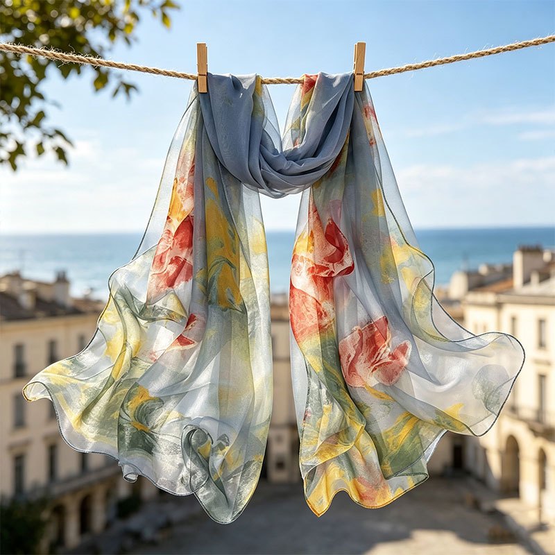 TEMU 1 pièce Châle élégant 100 % soie - gris-bleu, convient à toutes , léger et respirant pour un usage , polyvalent pour , mariages, fêtes, châle