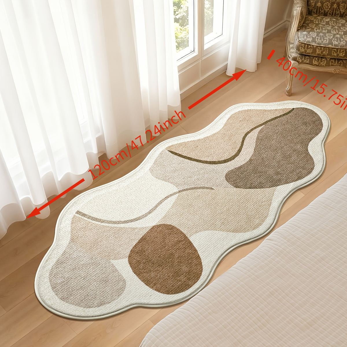 TEMU Soft Long Bedroom Rug, Minimalist Luxury Print Irregular Bedside Mat, Home Decor Indoor Carpet