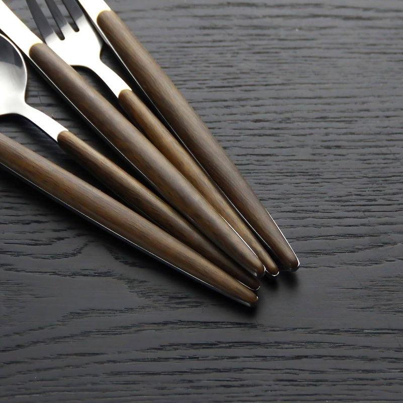 silverware set, 20pcs brown silicone handle stainless steel flatware set, service 4, cutlery set home kitchen and restaurant,   polished, kitchen utensils, dining essentials, elegant cutlery, stylish flatware,   silverware, premium flatware, flatware collection, complete silverware, home cooks,     Product details 4
