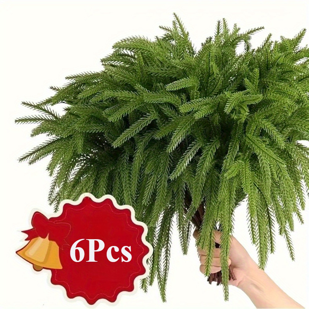 TEMU 6-pack 17.5" Artificial Pine Branches- Realistic Evergreen Look For Christmas Decor Dense Plastic Greenery, Indoor/outdoor, No Maintenance