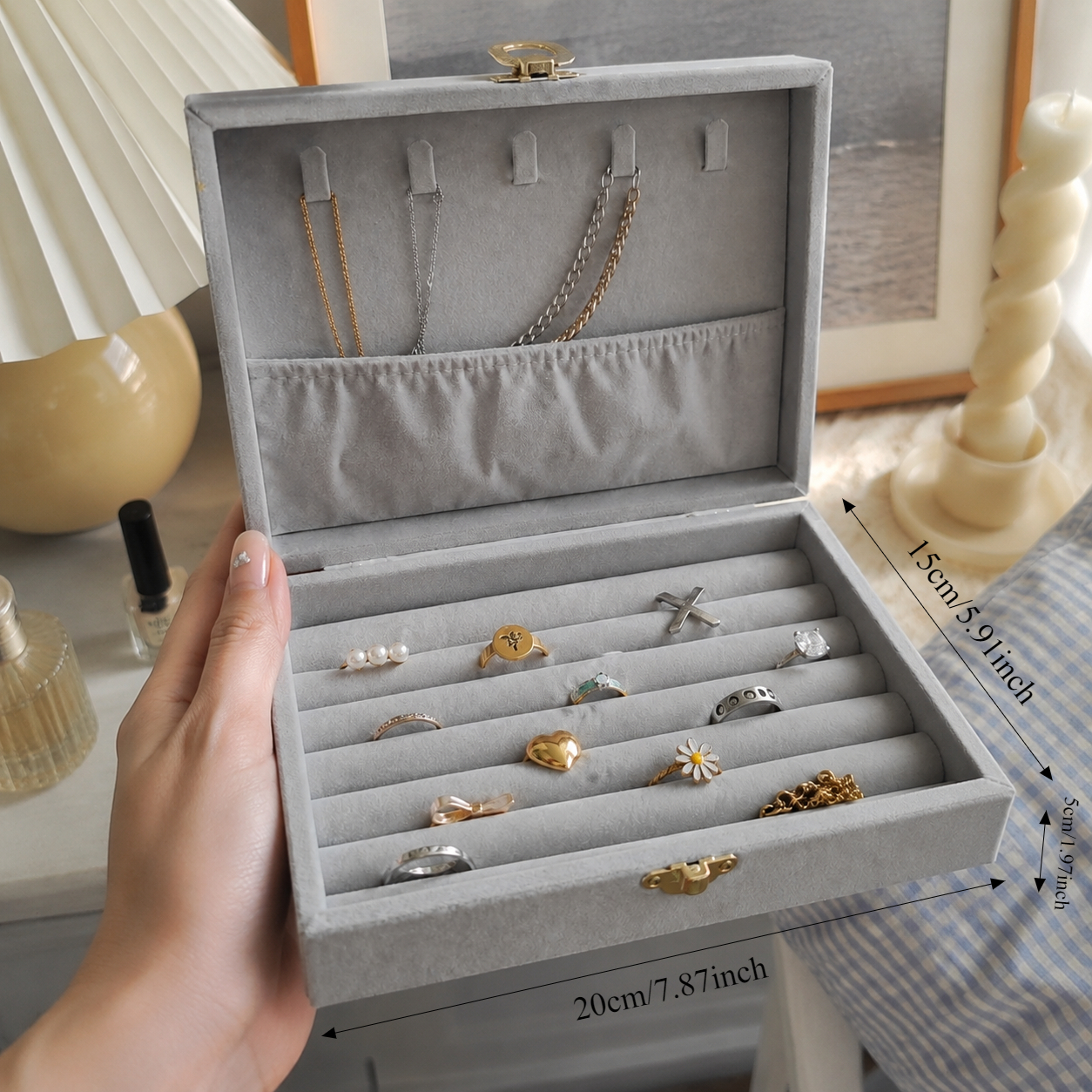 Simple Flip-Top Compartment Jewelry Box Value Set