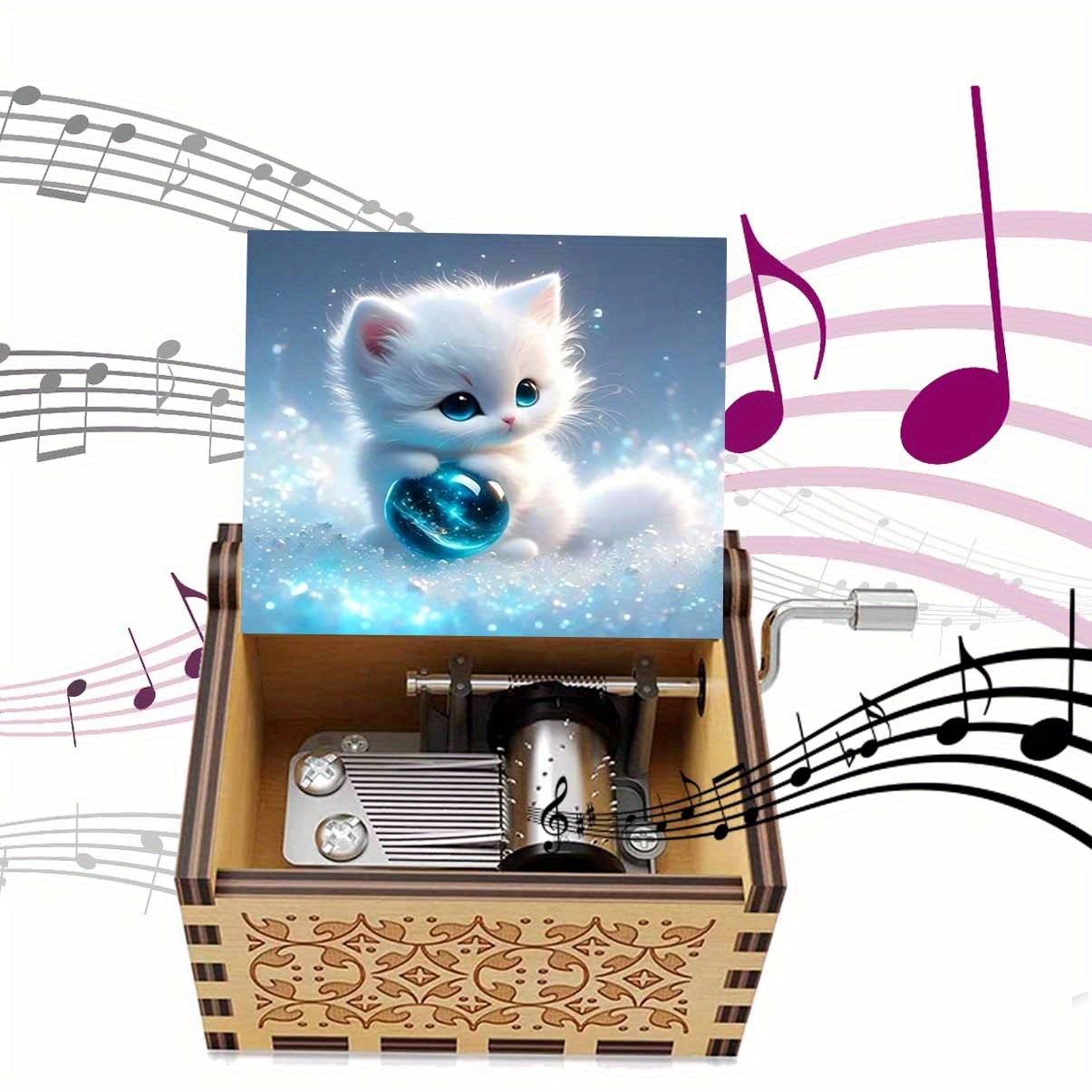 TEMU Boîte à musique en bois à sculptée avec des chats adorables, un cadeau émouvant pour et , parfait pour les anniversaires, les fêtes, la