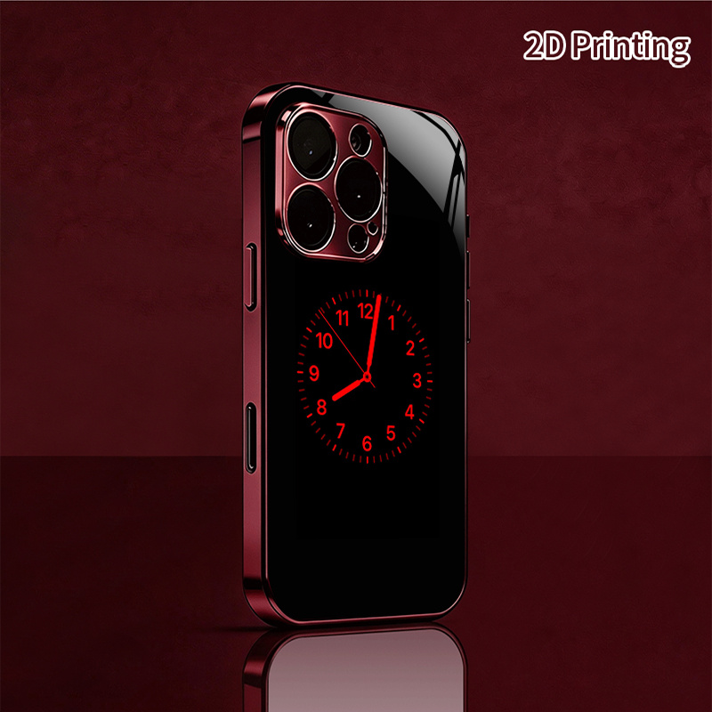 TEMU Phone Case - [2dflat] Clock Display 12:41 [plated Tempered ] Full-coverage Anti-drop Phone Case With Red Plated Border, Suitable For Iphone 17