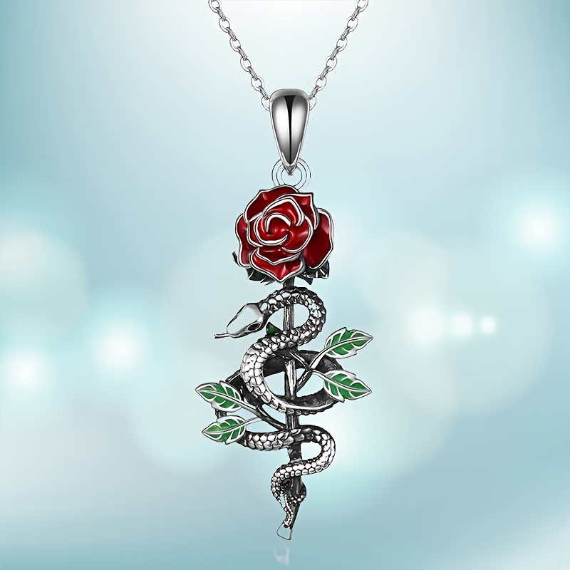 TEMU Creative Fashion Snake And Flower Pendant Necklace Christmas Halloween Party Jewelry Thanksgiving Gift Anniversary Gift, For Teenager