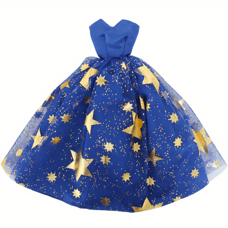 Image of Yadiyadi Elegant Princess Ball Gown For 11.8-inch Dolls - Royal Blue With Golden Stars, Perfect For Weddings And Parties, Doll Clothing|magical Theme|polyester Fabric, Doll Clothes