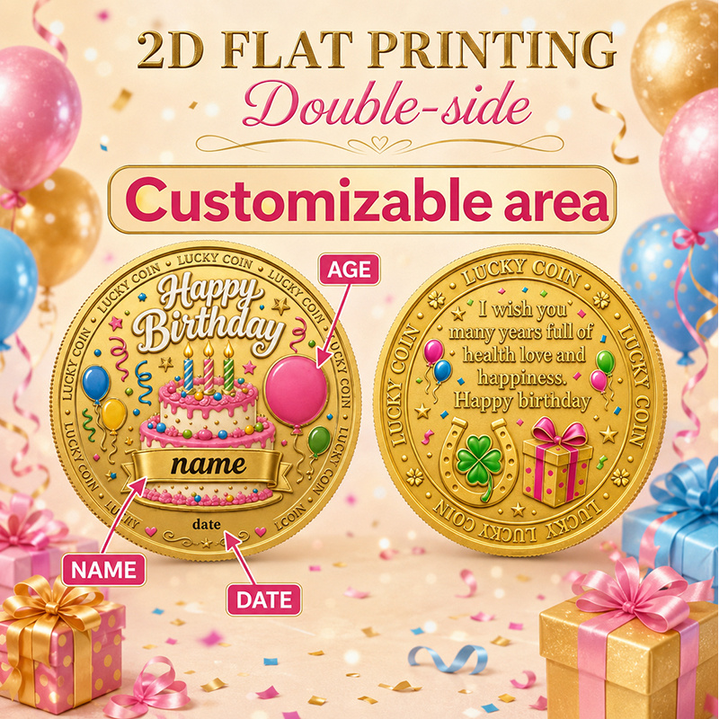 TEMU Replica Coin 1pc Birthday Coin With Custom Name & Date - Double-sided Keepsake Suitable For Parties, Collectible Gift With Acrylic Case,