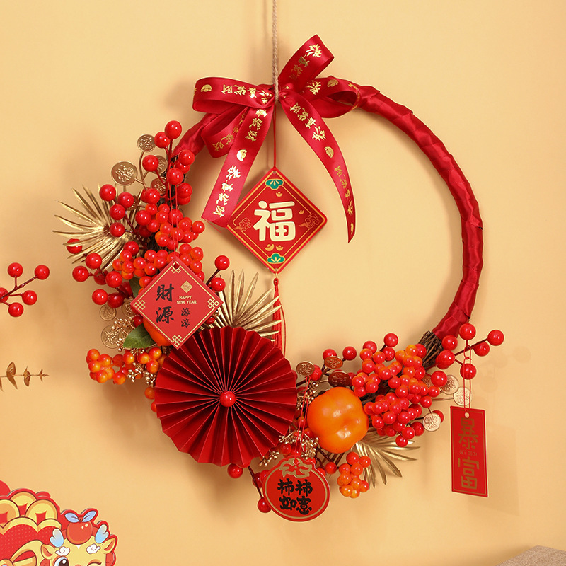 

2023 Lunar New Year Decor - Snake-themed Festive Hanging Ornament With 'fu' Character, Lighted Floral Wreath For Living Room & Door, Spring Accent, Room Decor