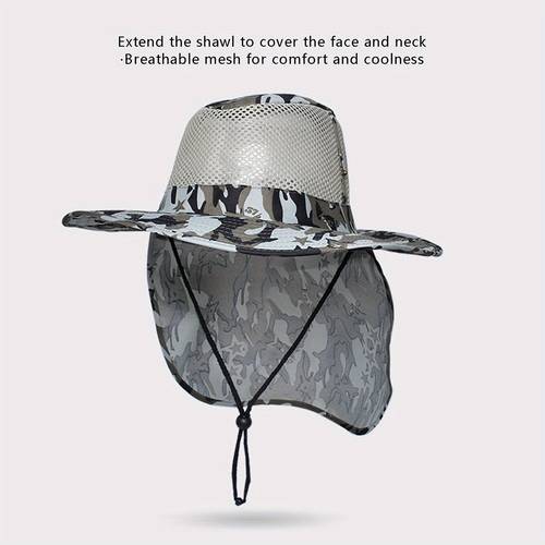 men sun hat wide brim protective mesh bucket hat outdoor boonie hat with neck flap