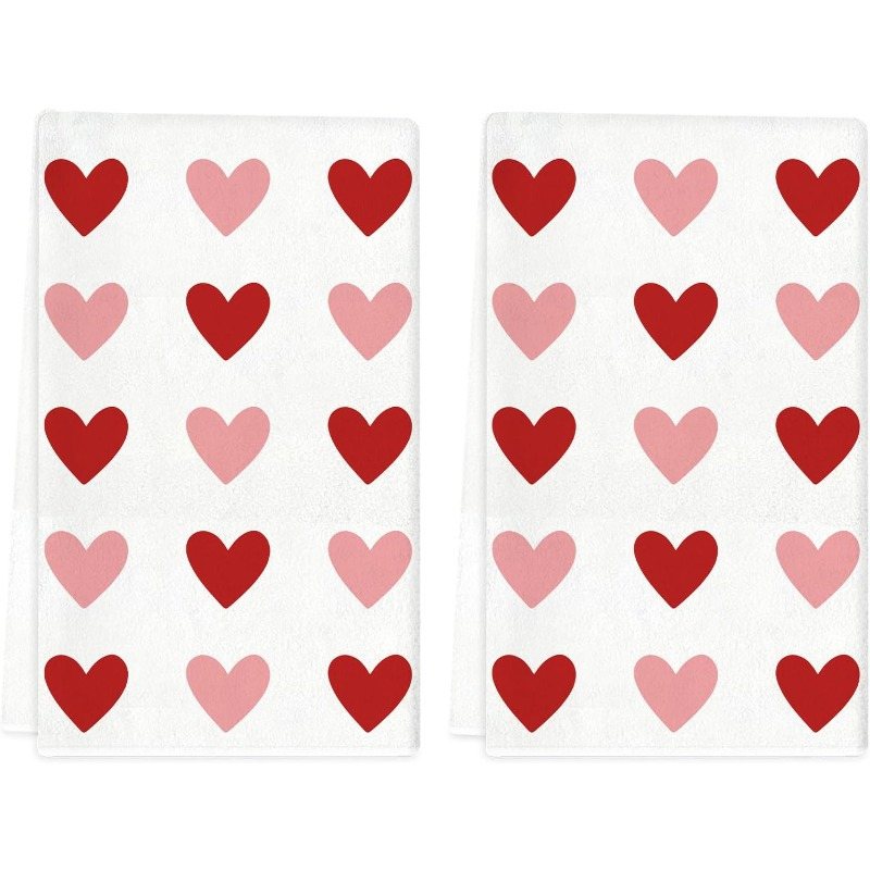 

2-pack Valentine's Day Kitchen Towels, 18x26 Inch, Super Soft Polyester, Modern Cartoon , Machine Washable, Reusable Dish Towels For Farmhouse Wedding Anniversary Decor