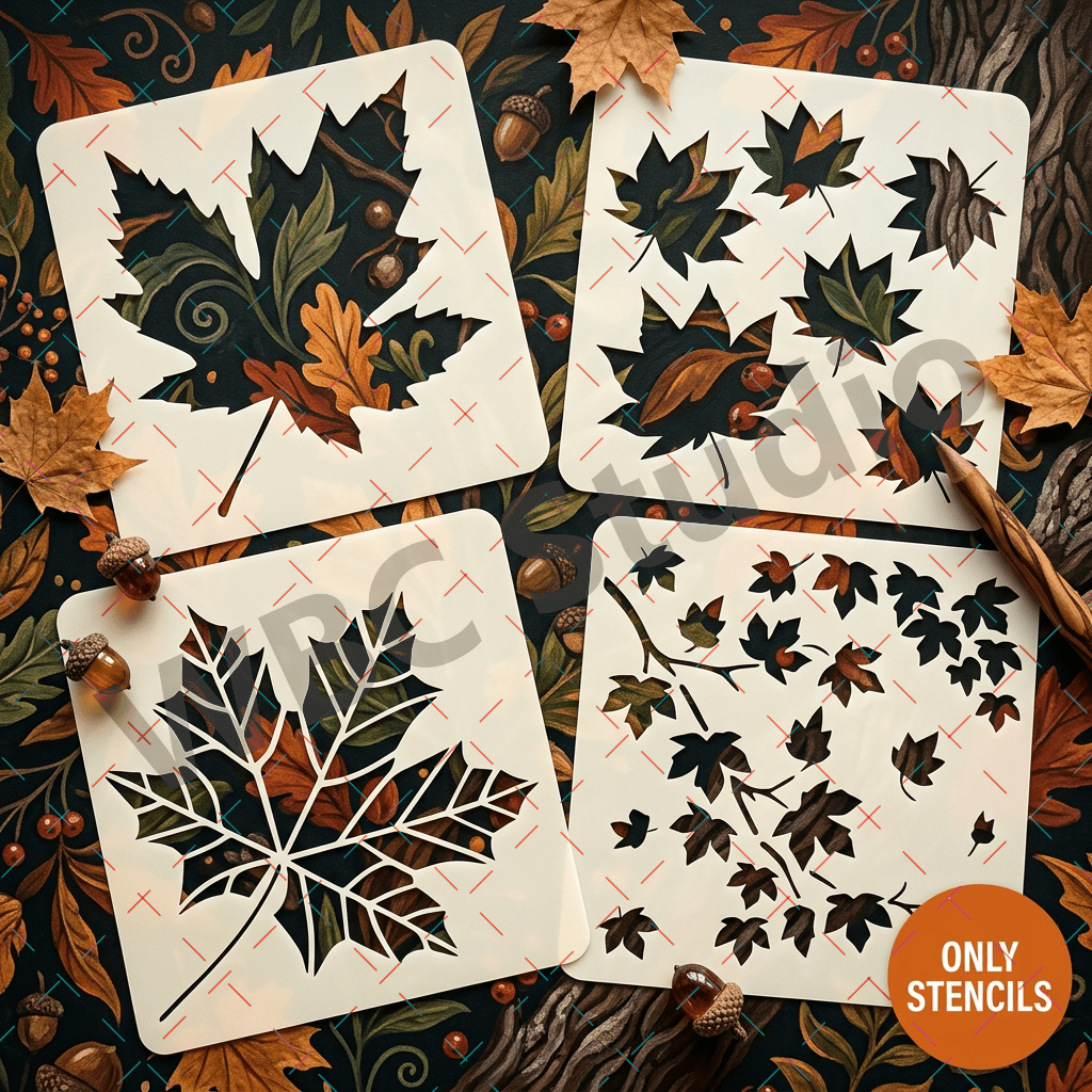 TEMU Ensemble de 4 gabarits de feuilles d'érable, gabarit de peinture de , convient aux manuels, gabarit de plante en plastique réutilisable, pour