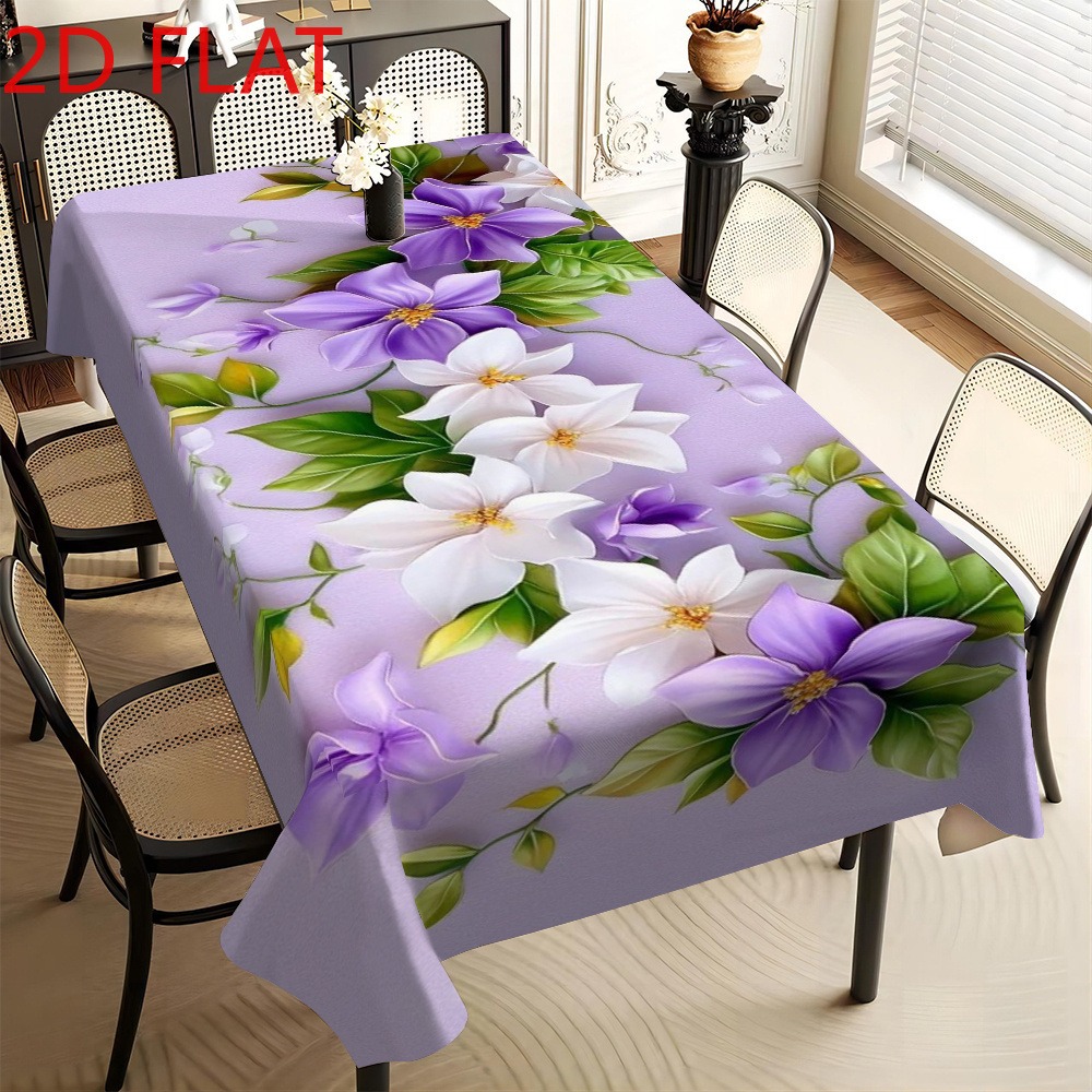 TEMU 1 Elegant Purple Floral Print Tablecloth - Washable And Reusable, Ideal For Dining, Parties, And Events, Suitable For Tables Of Multiple Sizes