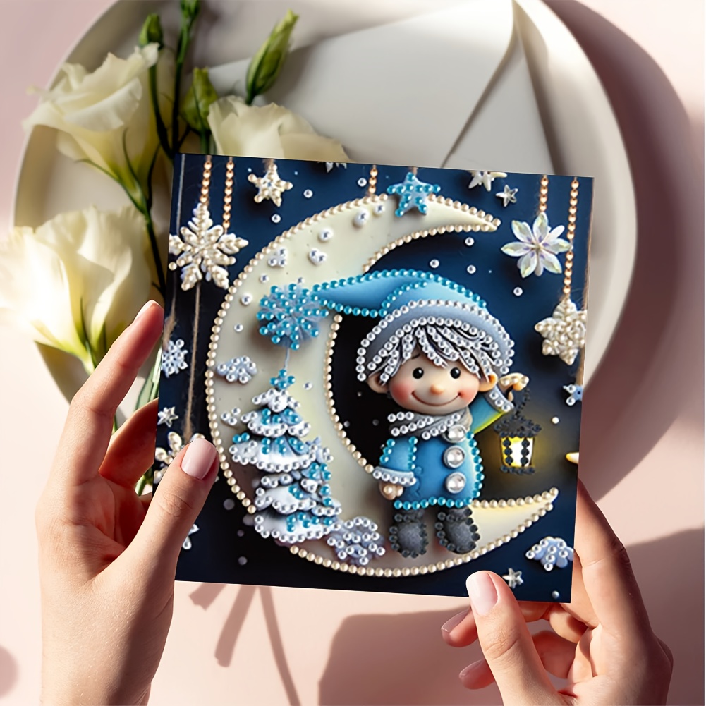 TEMU Hot New 6 Christmas Theme Diamond Painting Greeting Card Set, Suitable For , Diy Irregular Crystal Sticker Art Postcard Handmade Kit, Including