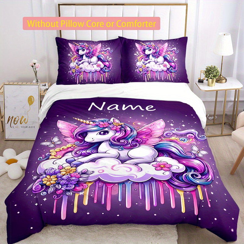 

Customizable 3pcs Unicorn Bedding Set - Includes Duvet Cover & 2 Pillowcases, , Tear-, All- For ' Bedroom Decor