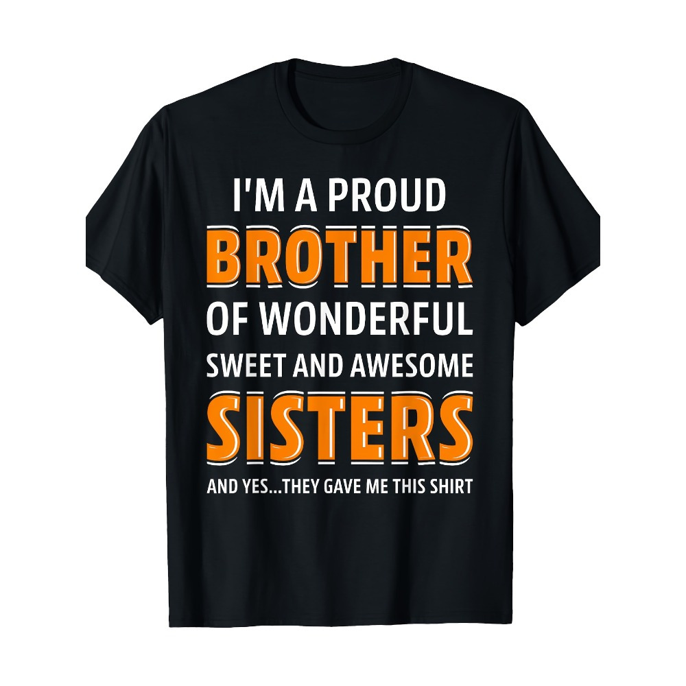 

1pc Brother Of Sisters Funny - 100% Cotton Crew Neck Short Sleeve Tee, Casual Geometric Pattern, , Slight Stretch Knit Fabric, Regular Fit - 220gsm