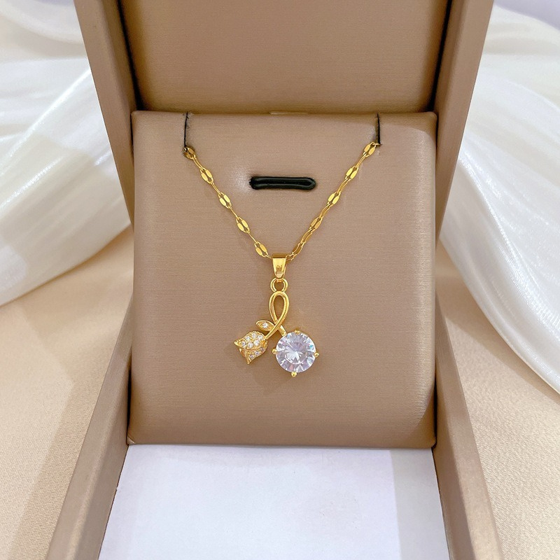 E-shop Edelstahl Goldplattiert Rosen Zirkonia Anhänger Halskette Trendige Verstellbare Kette Schmuck Geschenk für Frauen