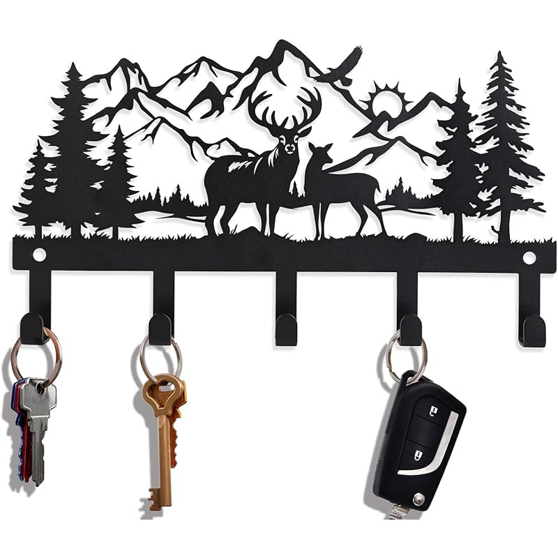 Image of Deer Metal Key Holder Wall-mounted Key Rack With Antler-shaped Hook - Powder-coated Key Suitable For Living Room, Hallway, Office - Space- Entryway Storage For Or Door (deer Key Hanger), Utility Hooks