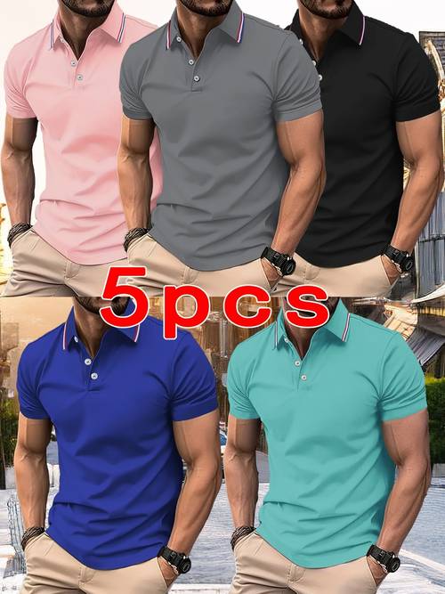 5 new autumn mens long sleeve shirts in multiple colors classic solid versatile and fashionable mens golf shirt shirt collar style long sleeve top for spring and autumn suitable for bo