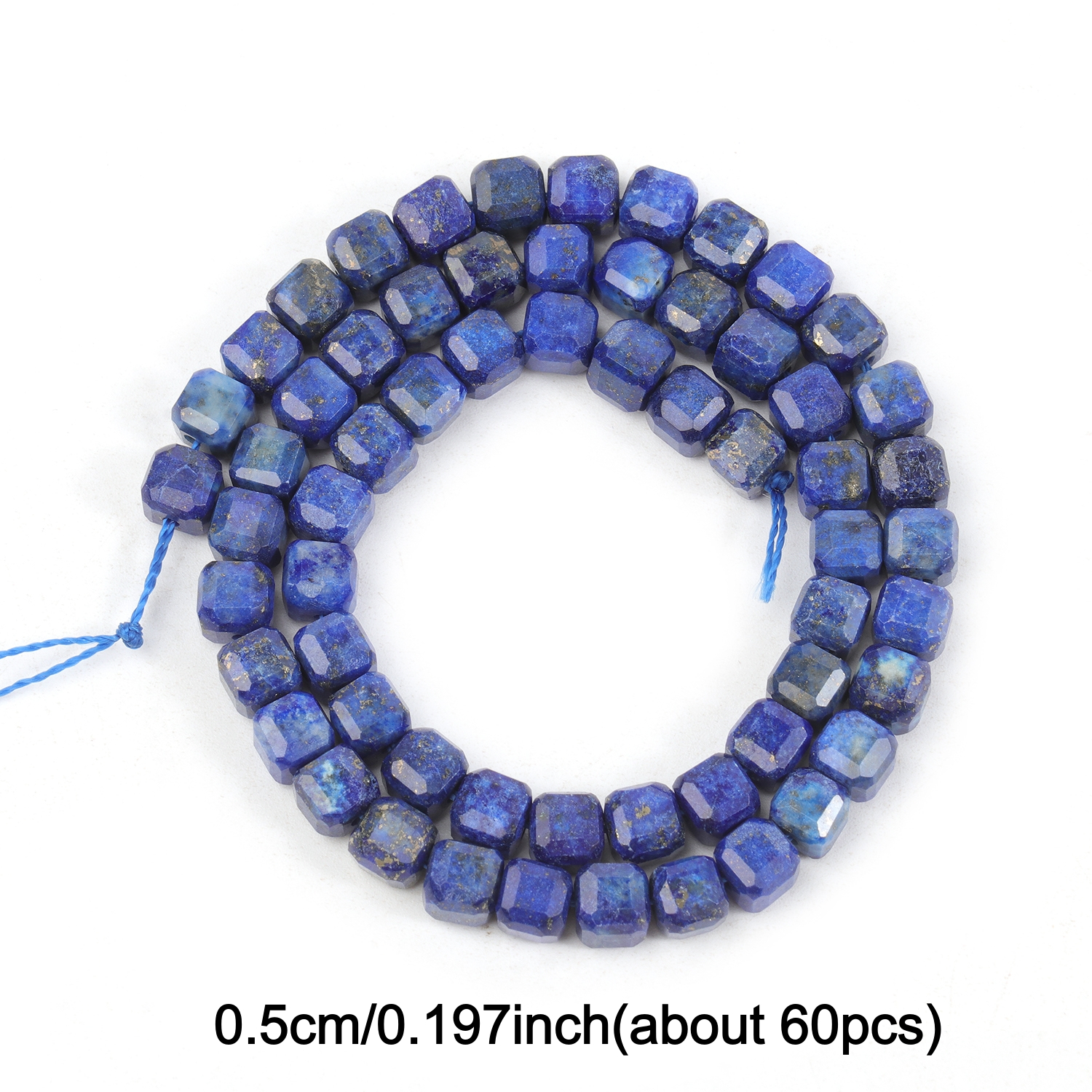 TEMU 60pcs Natural Stone Beads - Genuine Square Cubes With Spots Suitable For Jewelry Making, Royal Blue Gemstones For Diy Crafts, Earring