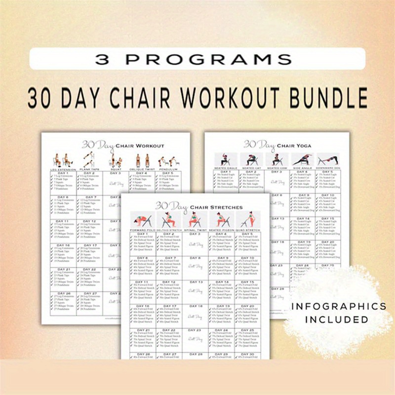 

2d Chair Workout Bundle Poster + Interactive, Easy To , Beginner Friendly Workout, Digital Gym Guide, Set Of 3, 8*10 Inch