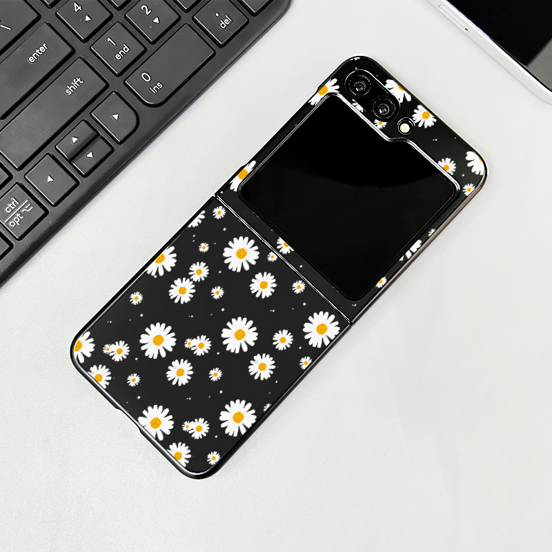 TEMU Phone Case - Black Matte Phone Case With Pattern, Suitable For Galaxy Z Flip 7/7 Fe/6/5/z Flip 8, Scratch-resistant And Drop-proof
