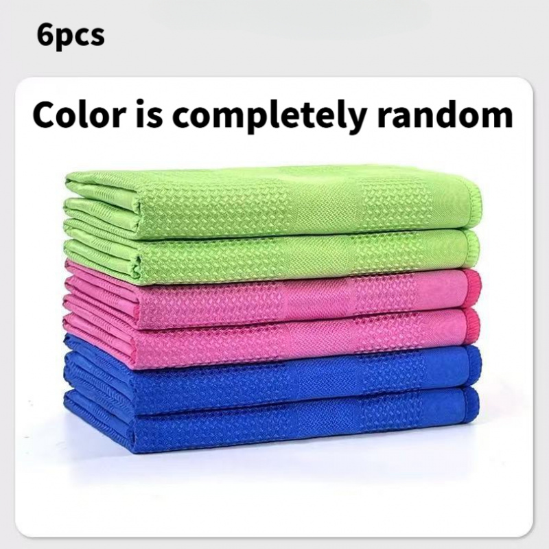TEMU 6pcs Chiffon de Nettoyage Anti-Peluche Couleur Aléatoire Verre Salle de Bain Cuisine Absorbant Réutilisable Ménager Serviette