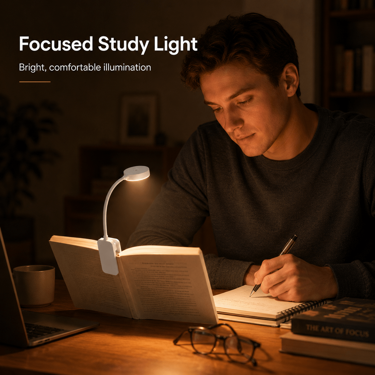 Battery Powered Clip-On Reading Light, IP55 Rated Compact LED Book Lamp