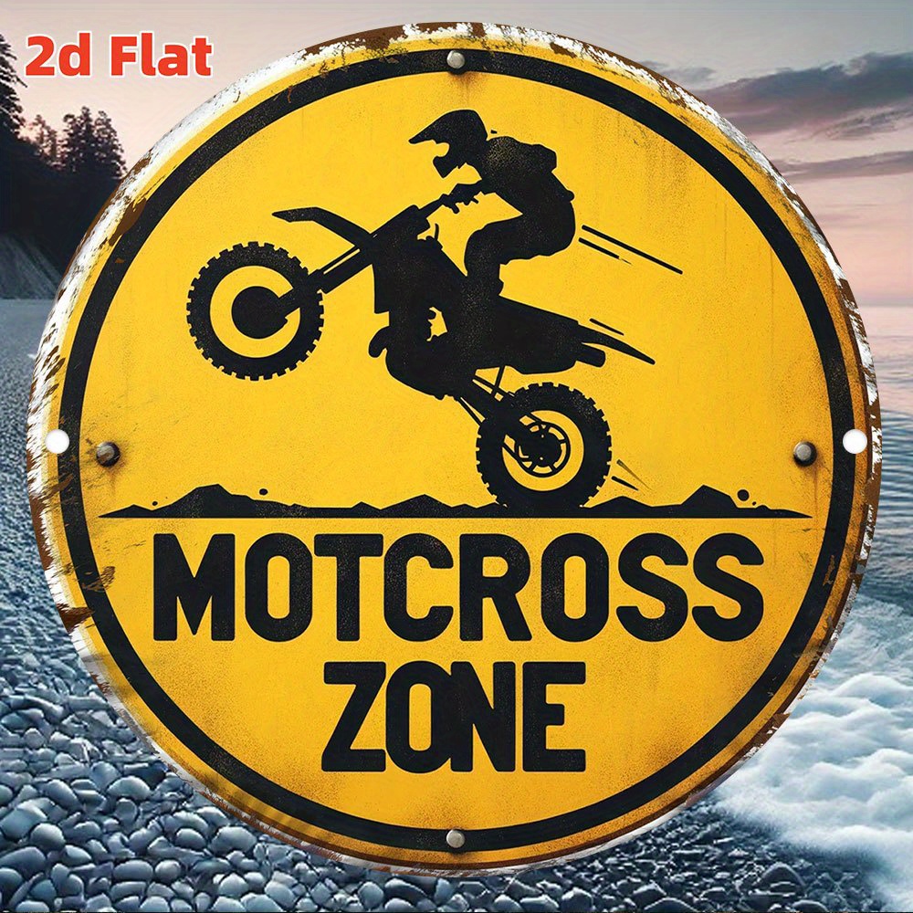 TEMU 2d Flat, 2d Flat - 1pc Of A 2d Flat Printed Metal Sign, Featuring A Motocross . This Vintage Plaque Is Ideal For Decorating Homes, Rooms,