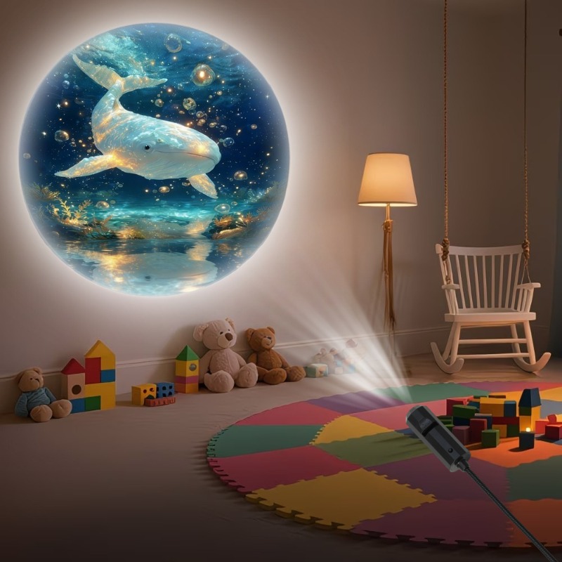TEMU Portable Usb Projection Night Light - Interchangeable Ocean Pattern Slides: Whale, Jellyfish, Dolphin, Sea Turtle Led Mood Light, 360° Free