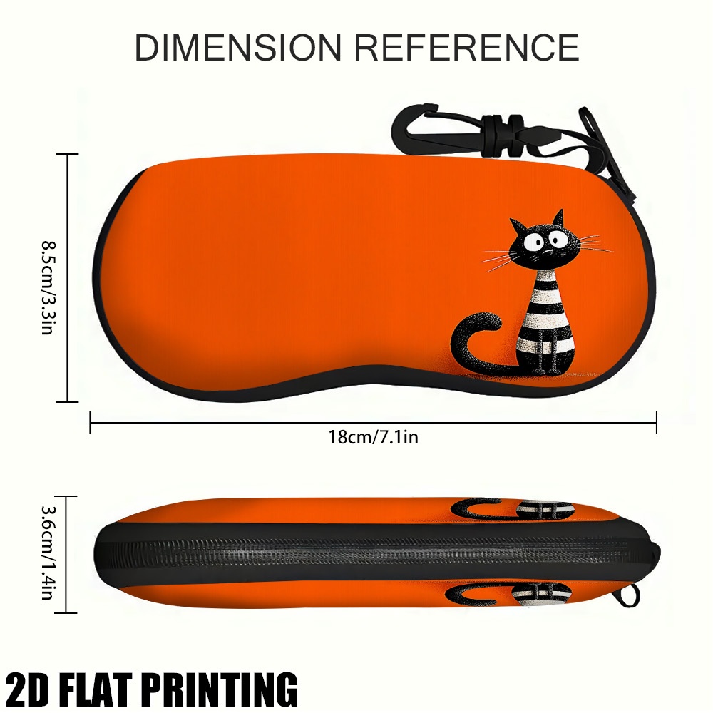 TEMU 2d Flat, 1pc Suitable For 1pc Compact Anti-scratch Soft Zipper Glasses Case With Black Cat - Polyester Eyeglass Protector Cover, Compact Case