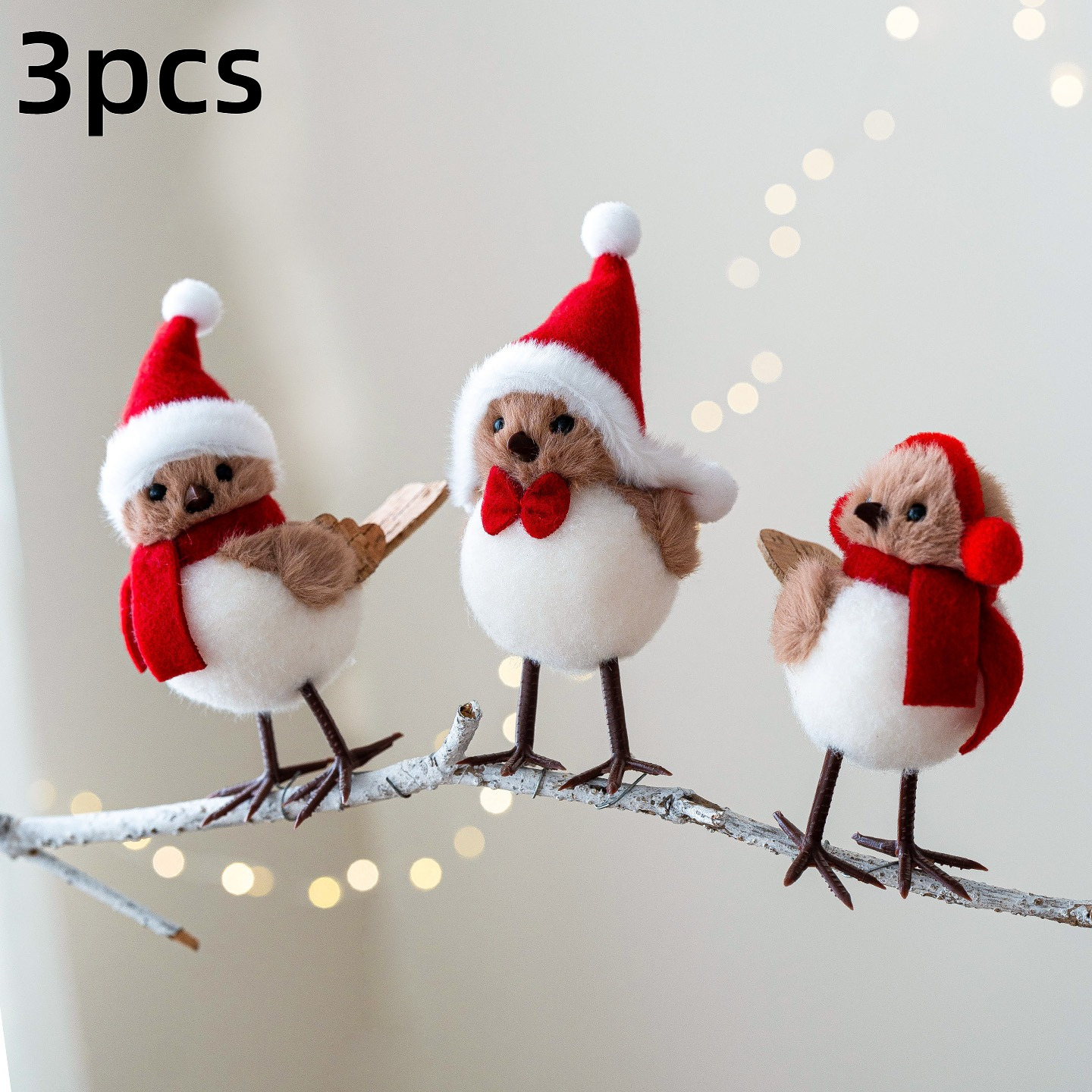 TEMU 3pcs Christmas Bird Decorations, Cute Winter Birds With Santa Claus Hats, Scarves, And Earmuffs, Suitable For Decorating Christmas Trees In