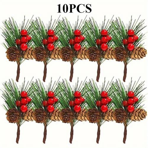 10pcs set of festive artificial pine cone and decorations christmas decorations pine branches and pine needles simulated pine cones and pendants gift box accessories christmas tree topper