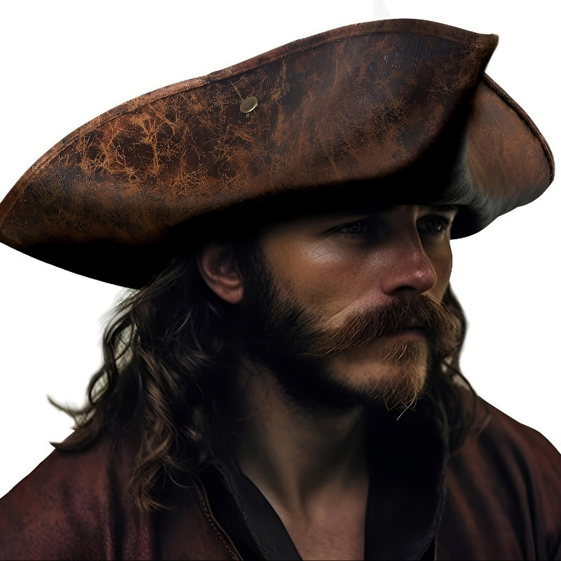 pirate   hat suitable for role play and themed parties elegant faux leather style durable costume accessory   distressed effect role play and renaissance event headwear