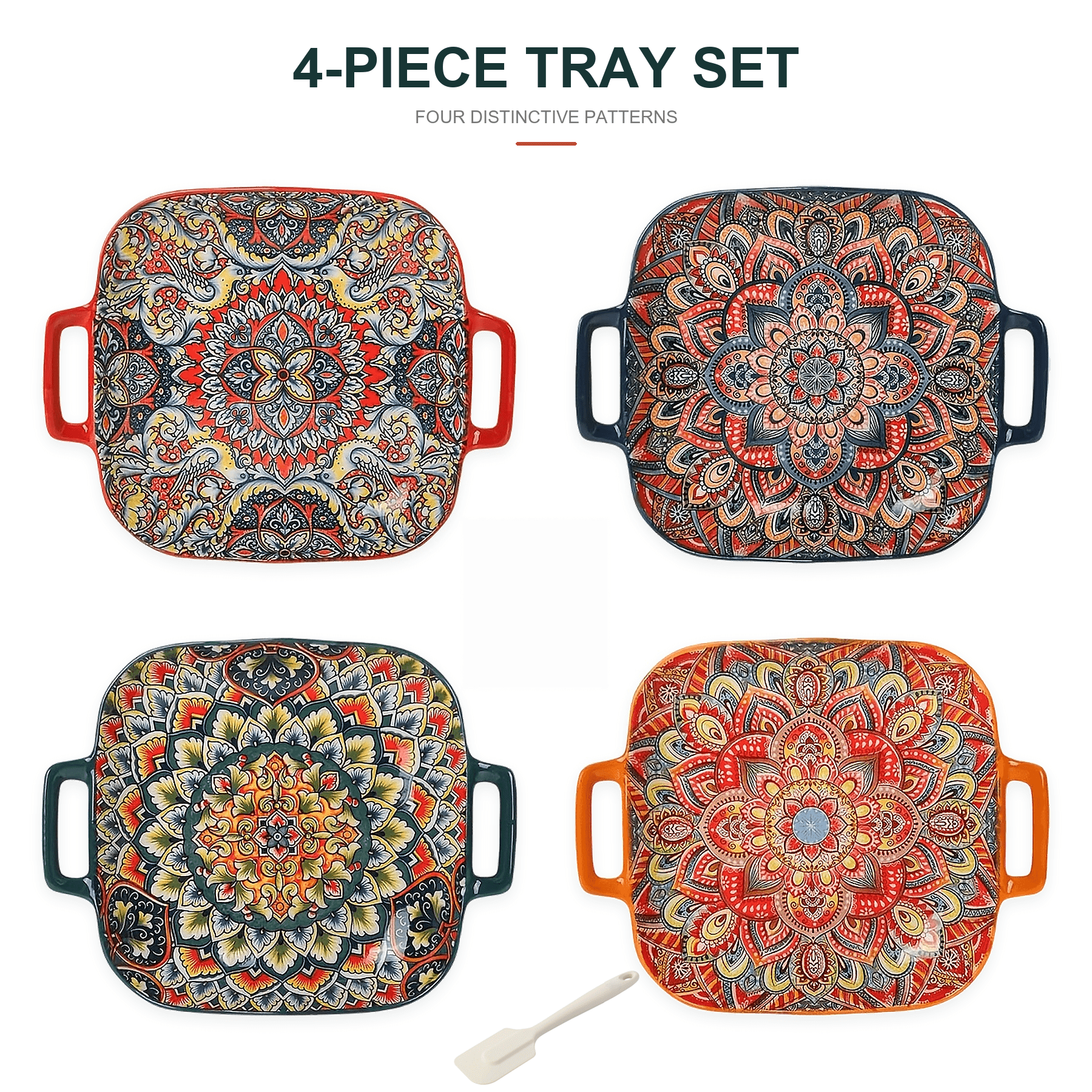 TEMU 4-pack Boho Baking Dishes With Handles, Colorful Serving Plates, Oven & Microwave Safe, Casserole Dish Set For Kitchen, Dining, Camping, Parties