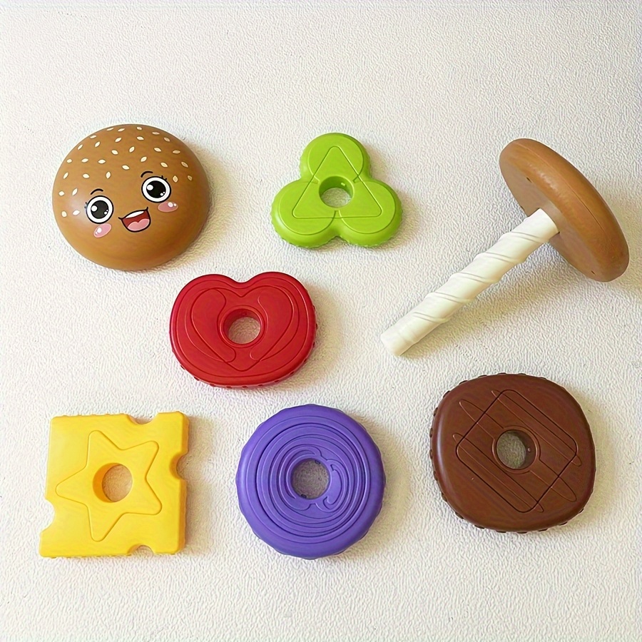 A Toy Designed Like a Stacked Hamburger, Featuring Vibrant Colors to Aid in Recognition, Enhance Hand-Eye Coordination, And Serve As a Rotating Puzzle. an Ideal Present for Birthdays, Christmas, Or Halloween, Suitable for Both Boys And Girls