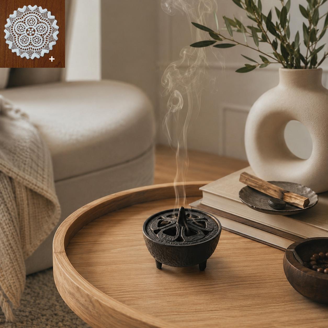 TEMU Smudge Bowl Incense Holder Set For Sage Palo , Meditation Purification Desktop Decor, With 1 Heat Resistant Mat